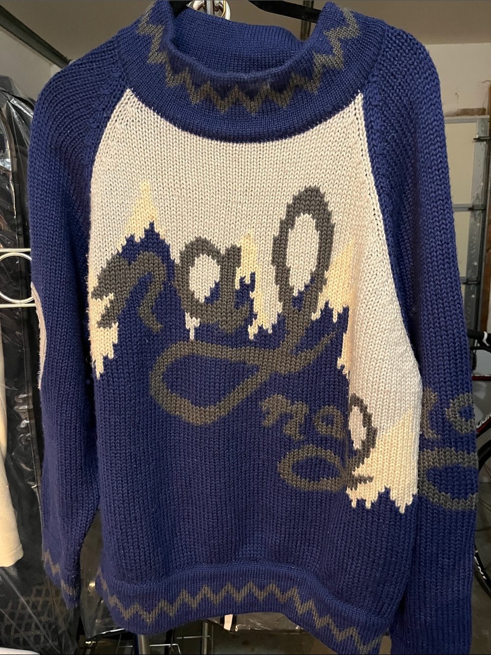 Navy and Cream Graphic Knit Women's Sweater